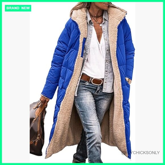 Jackets & Blazers - Oversized Shearling Fleece Long Coat Jacket with Pockets